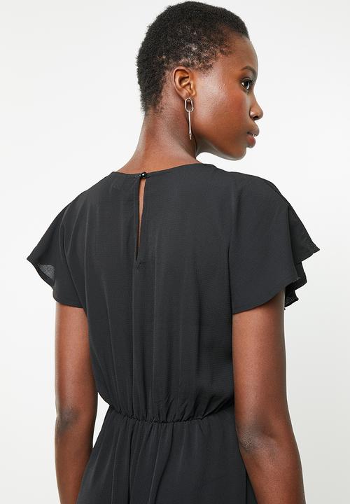 Revenge - Flutter sleeve hi low dress - black