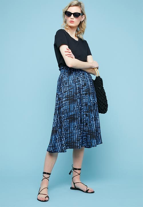 Superbalist - Tie dye button through midi skirt - blue 