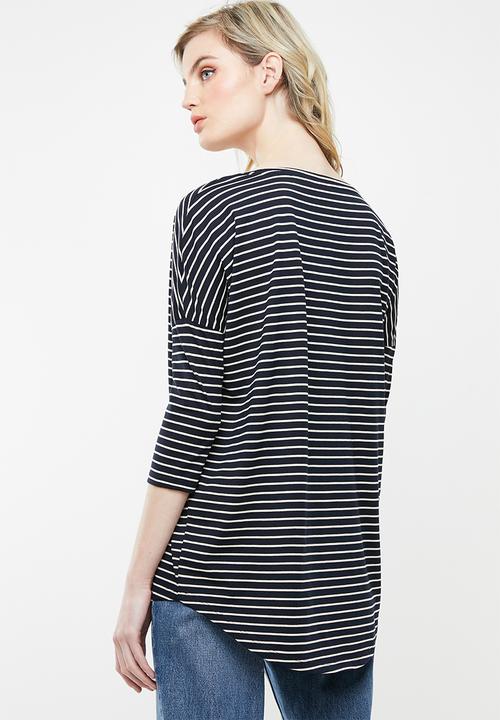 Jacqueline de Yong - Cathy 3/4 oversized top - navy & neutral