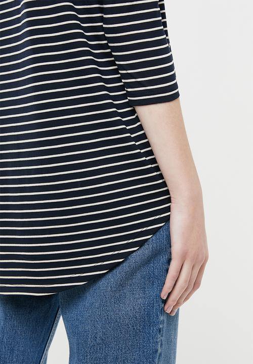Jacqueline de Yong - Cathy 3/4 oversized top - navy & neutral