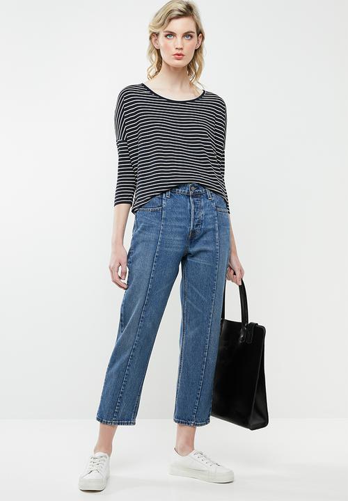 Jacqueline de Yong - Cathy 3/4 oversized top - navy & neutral