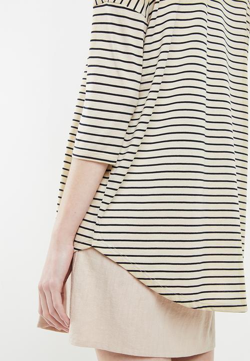 Jacqueline de Yong - Cathy 3/4 oversized top - neutral & black