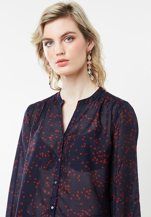 Jacqueline de Yong - Loop long sleeve shirt - red & navy