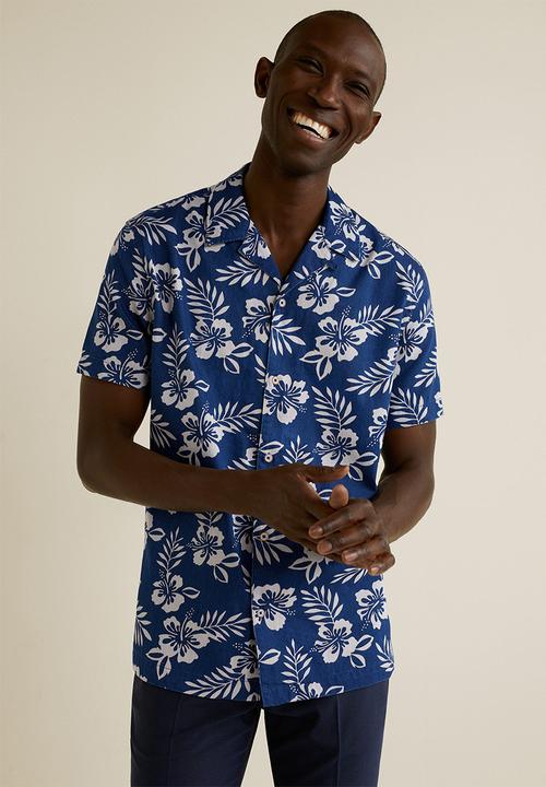 MANGO - Fatima shirt - navy & white 