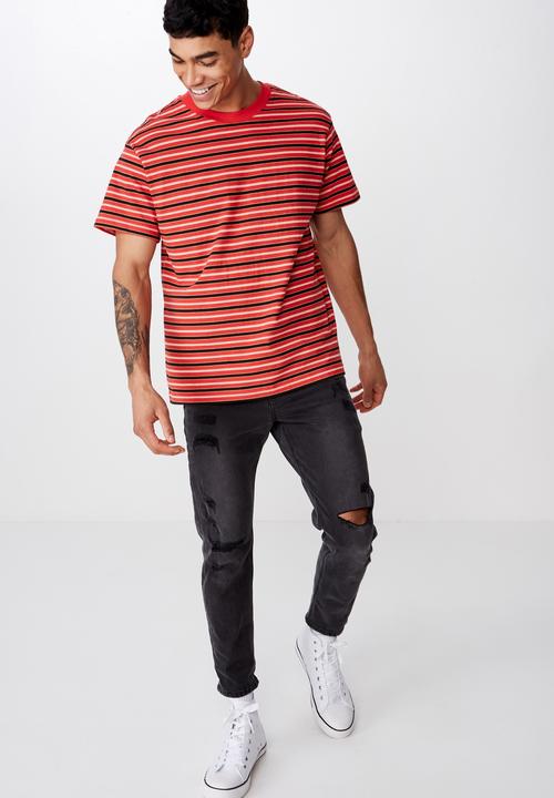 Cotton On - Dylan stripe short sleeve tee - red & black