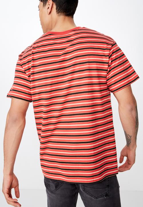 Cotton On - Dylan stripe short sleeve tee - red & black