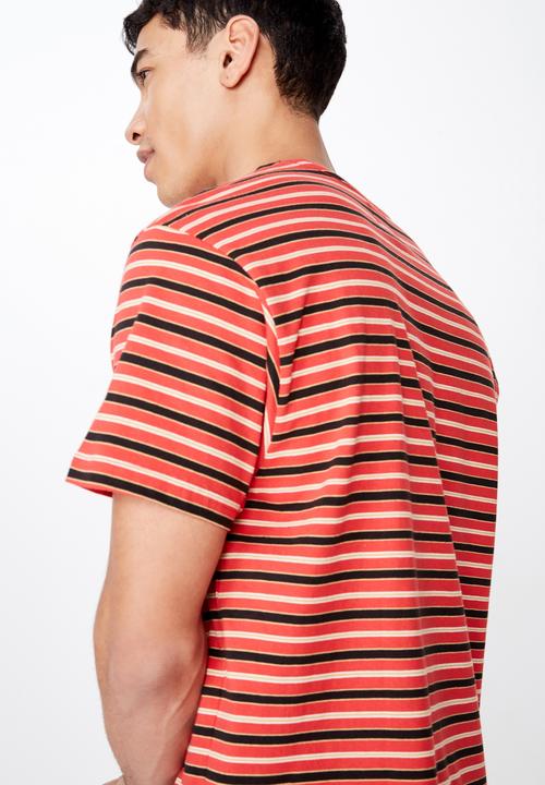 Cotton On - Dylan stripe short sleeve tee - red & black