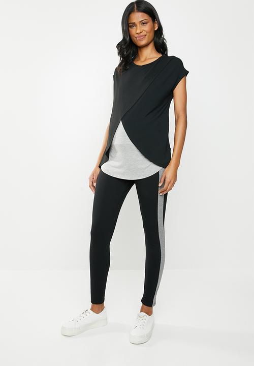 edit Maternity - Side stripe leggings - black & grey 