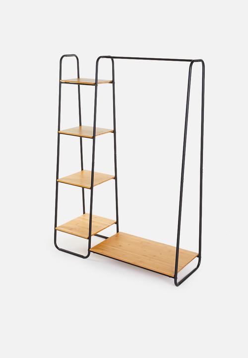 Sixth Floor - Double bamboo clothing rail - natural & black