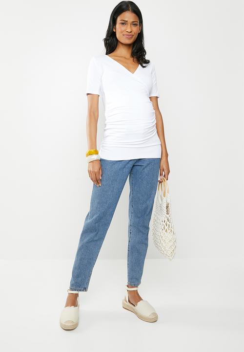 Cherry Melon - Gauged mock wrap tee - white