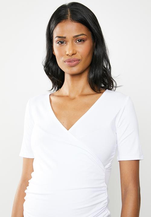 Cherry Melon - Gauged mock wrap tee - white