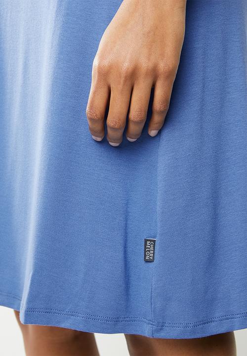 Cherry Melon - Maternity Belted scoop neck dress - blue