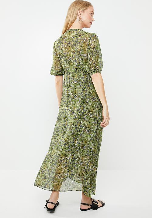 MANGO - Flared floral print dress - green & blue 