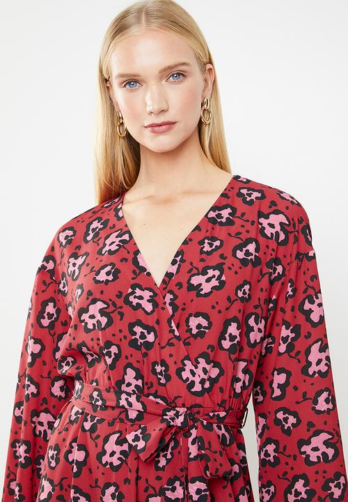 MANGO - Printed crepe dress - red & pink 