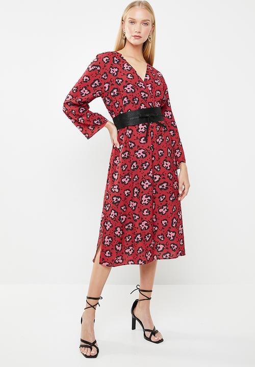 MANGO - Printed crepe dress - red & pink 