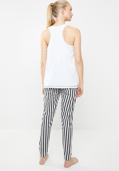 Brave Soul - Stripe bottom and vest set - black & white