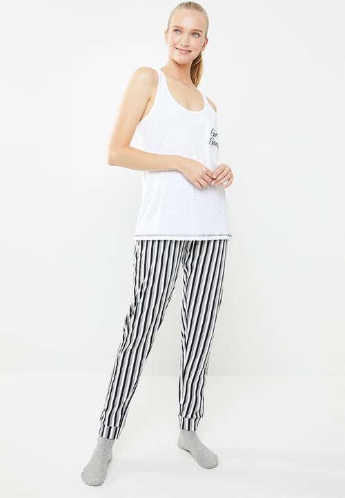 Brave Soul - Stripe bottom and vest set - black & white