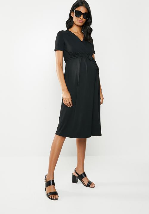Cherry Melon - Maternity Basic mock wrap dress - black