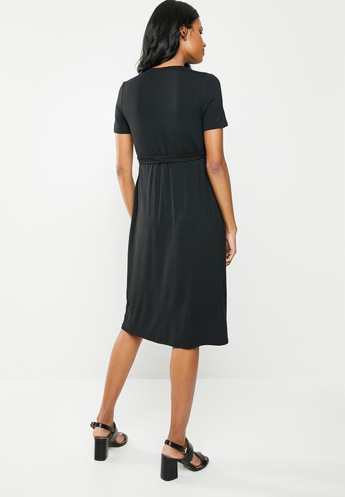 Cherry Melon - Maternity Basic mock wrap dress - black