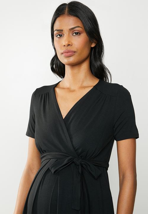 Cherry Melon - Maternity Basic mock wrap dress - black