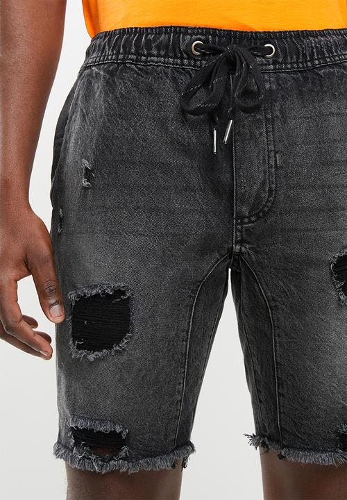 Cotton On - Customised ripped denim shorts - black