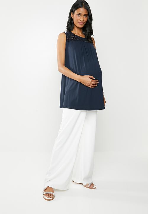 Cherry Melon - Maternity Tank top with crochet lace - navy 