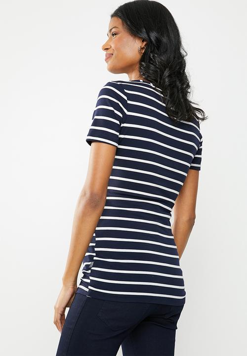 Cherry Melon - Basic crossover feeding top - navy & white