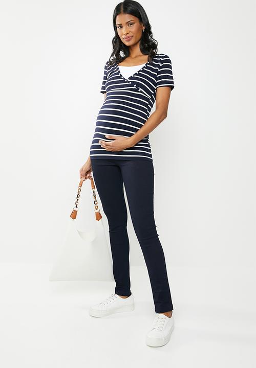 Cherry Melon - Basic crossover feeding top - navy & white
