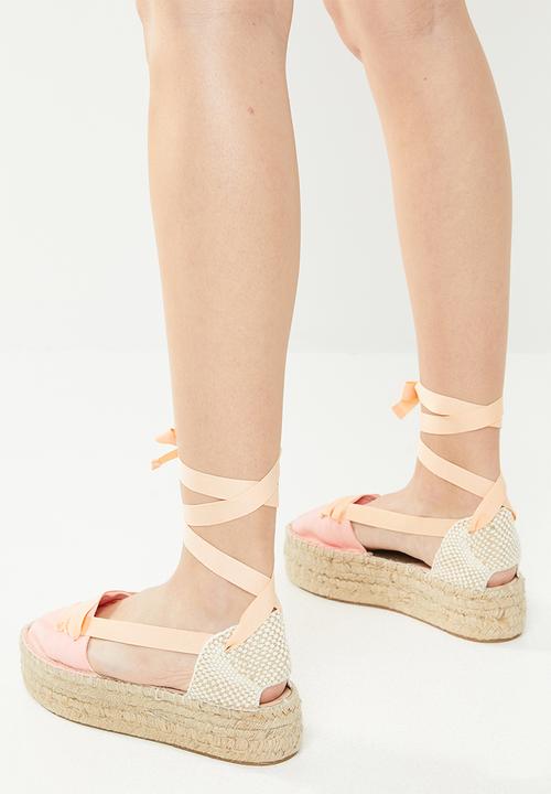 Espadril - Mr. ribbon tripple sole espadrille - pink & orange