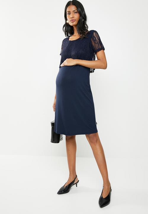 Cherry Melon - Maternity Lace overlay dress - navy