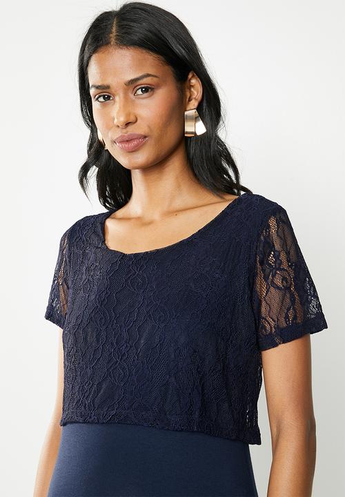 Cherry Melon - Maternity Lace overlay dress - navy