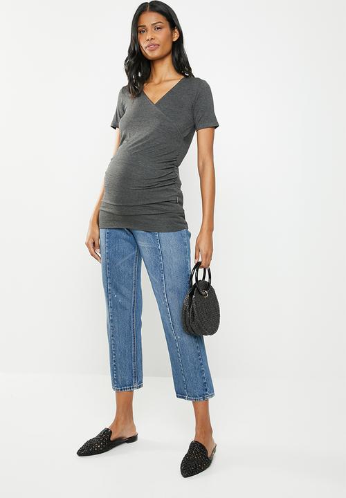 Cherry Melon - Gauged mock wrap tee - grey 