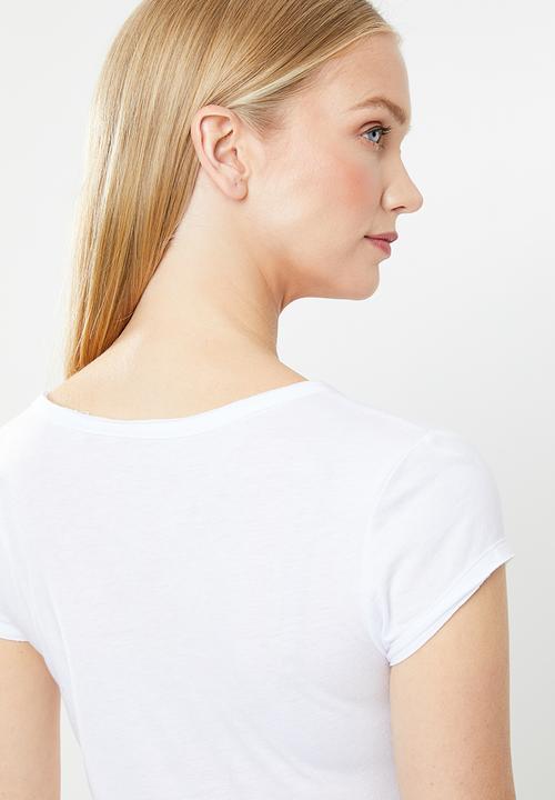 GUESS - Short sleeve bling logo v neck tee - white