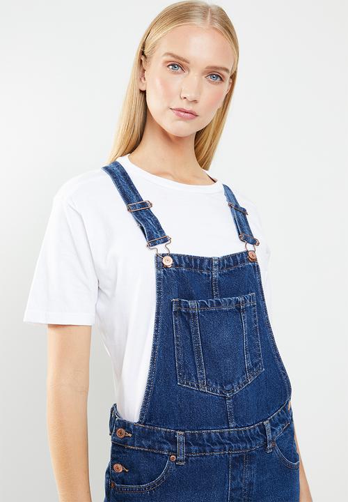 New Look - Relaxed rip knee dungaree - blue