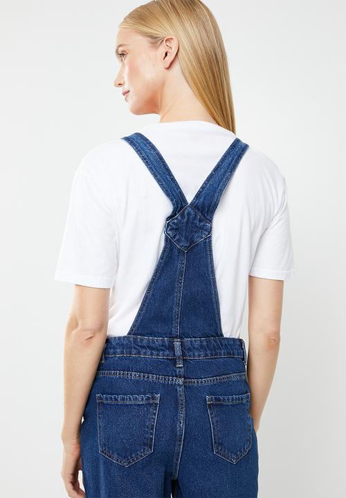 New Look - Relaxed rip knee dungaree - blue