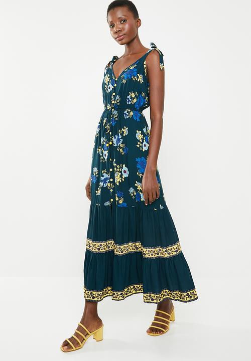 Revenge - V-neck tiered maxi dress - multi black