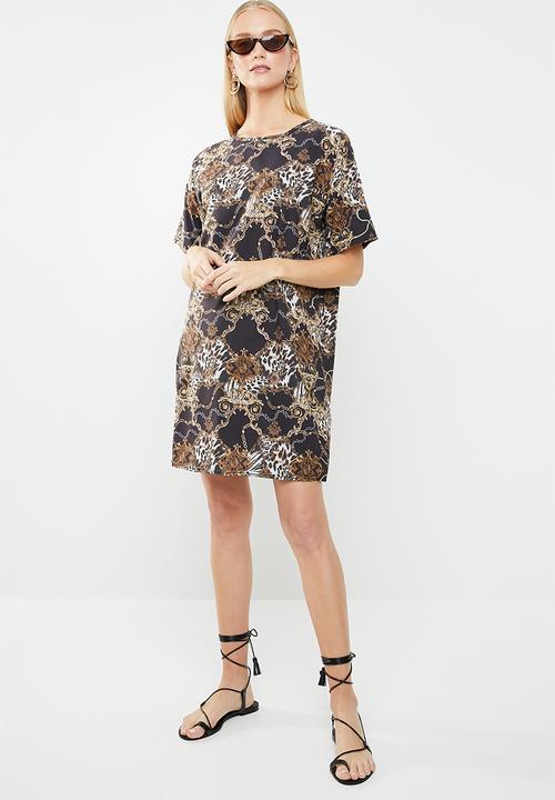 New Look - Animal chain T-shirt dress - black & brown