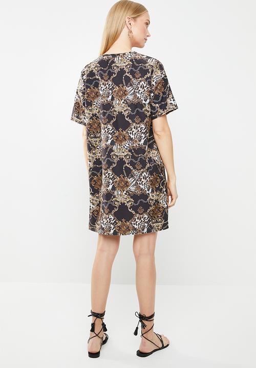 New Look - Animal chain T-shirt dress - black & brown