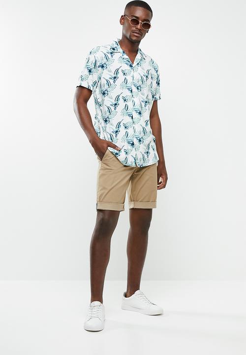 Jack & Jones - Carl resort short sleeve shirt - white & blue