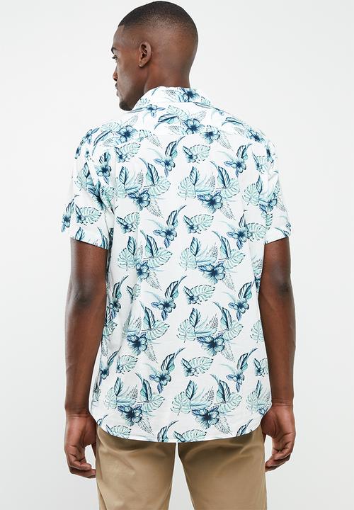 Jack & Jones - Carl resort short sleeve shirt - white & blue
