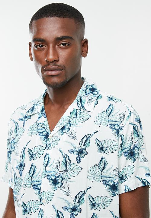 Jack & Jones - Carl resort short sleeve shirt - white & blue
