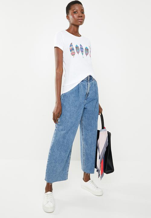 ONLY - Amy fit feather tee - white