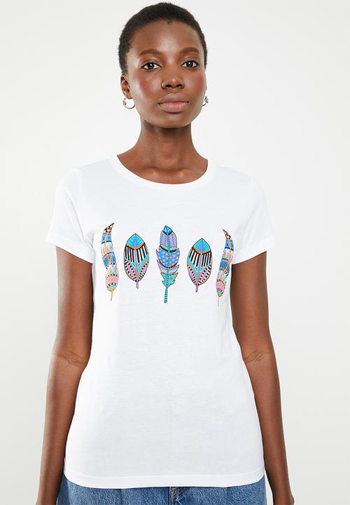 ONLY - Amy fit feather tee - white