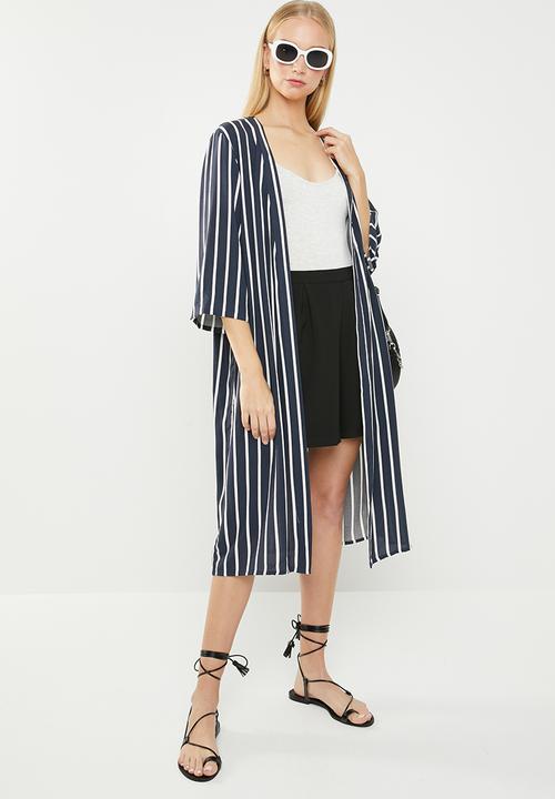 Jacqueline de Yong - Star 3/4 length kimono - blue & white
