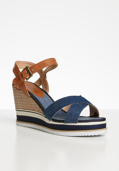 Miss Black - Combo wedge heel - blue & tan