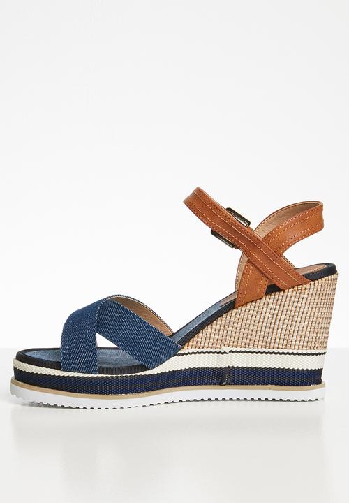Miss Black - Combo wedge heel - blue & tan