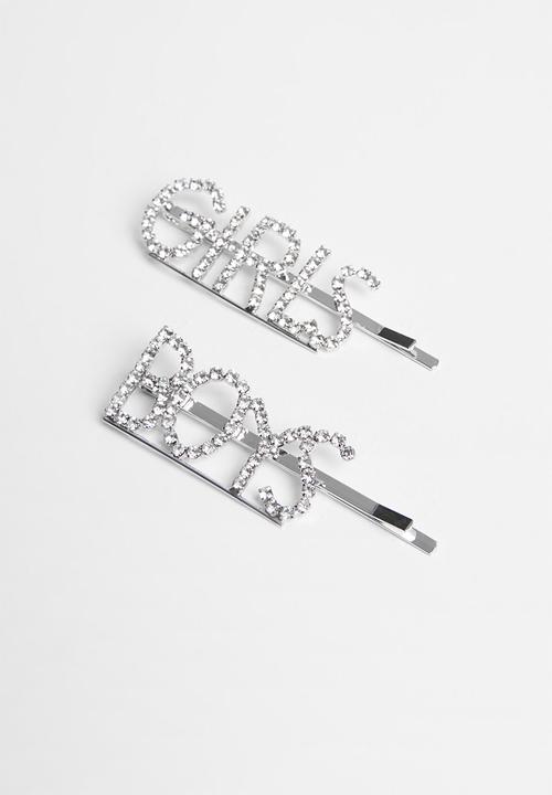 Superbalist - "Boys" & "girls" hairclip set - silver