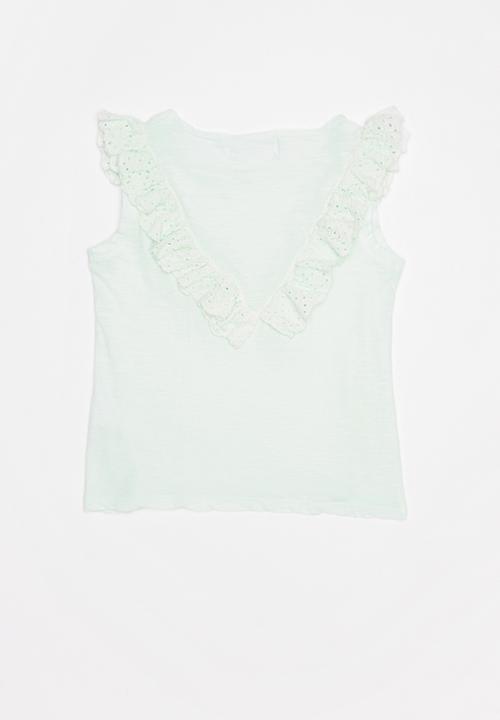 MINOTI - Tropicana dyed vest with embroidered anglaise fril - green 