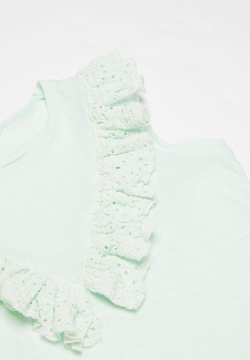 MINOTI - Tropicana dyed vest with embroidered anglaise fril - green 