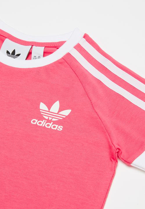 adidas Originals - 3 stripes tee  - pink & white